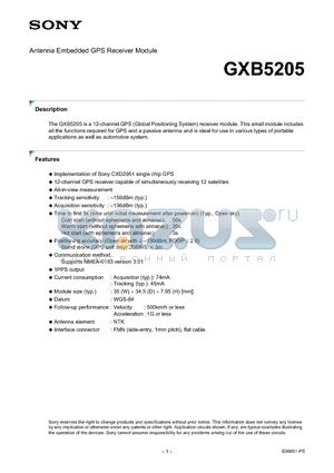 GXB5205 datasheet - Antenna Embedded GPS Receiver Module