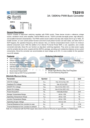 TS2515 datasheet - 3A / 380KHz PWM Buck Converter