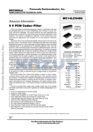 MC14LC5480 datasheet - 5 V PCM Codec-Filter