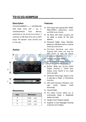 TS2GMP630 datasheet - 1GB/2GB/4GB USB Flash Drive
