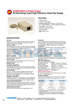 GXM60 datasheet - 60 Watt-Range Input High Efficiency Desk-Top Supply