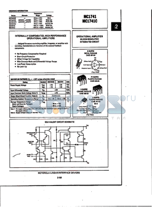 MC1741CD datasheet - OPERATIONAL AMPLIFIER SILICON MONOLITHIC INTEGRATED CIRCUIT