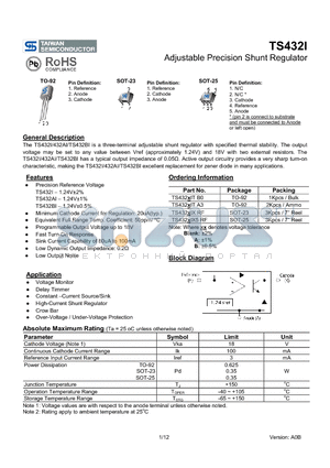 TS432IXRF datasheet - Adjustable Precision Shunt Regulator