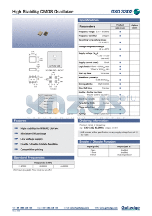 GXO-3202 datasheet - HIGH STABILITY CMOS OSCILLATOR
