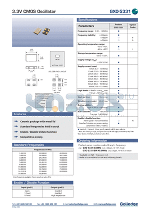 GXO-5331BIN datasheet - 3.3V CMOS Oscillator