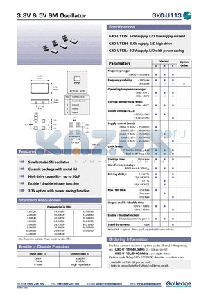 GXO-U113 datasheet - 3.3V & 5V SM OSCILLATOR