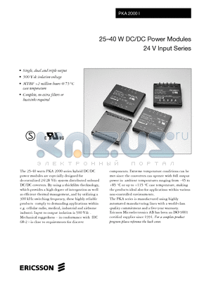 PKA2211PI datasheet - 25-40 W DC/DC Power Modules 24 V Input Series