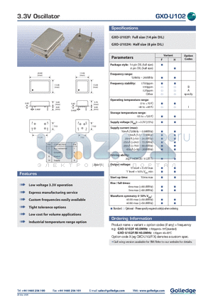 GXOU102 datasheet - 3.3V Oscillator