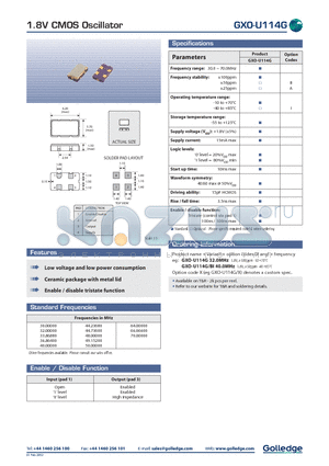 GXO-U114BI datasheet - 1.8V CMOS Oscillator