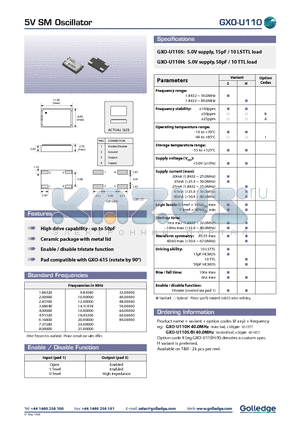 GXO-U110S/BL datasheet - 5V SM OSCILLATOR