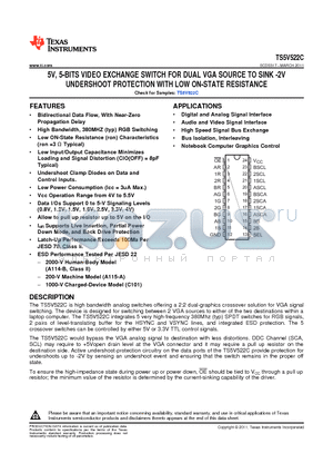 TS5V522CDBQR datasheet - 5V, 5-BITS VIDEO EXCHANGE SWITCH FOR DUAL VGA SOURCE TO SINK -2V UNDERSHOOT PROTECTION WITH LOW ON-STATE RESISTANCE