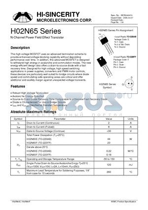 H02N65 datasheet - N-Channel Power Field Effect Transistor