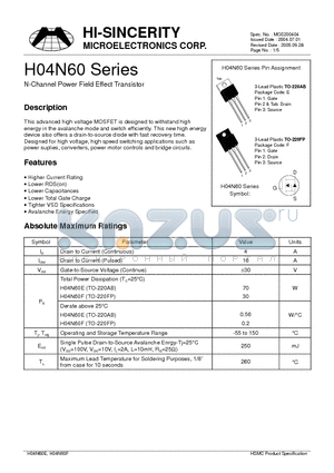 H04N60E datasheet - N-Channel Power Field Effect Transistor