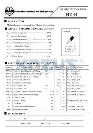 H1144 datasheet - PNP SILICON TRANSISTOR