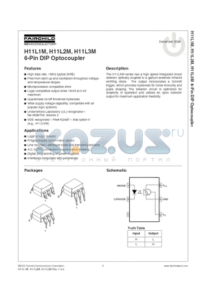 H11L3M datasheet - 6-Pin DIP Optocoupler