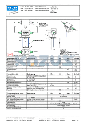 H12-1A83_DE datasheet - (deutsch) H Reed Relay