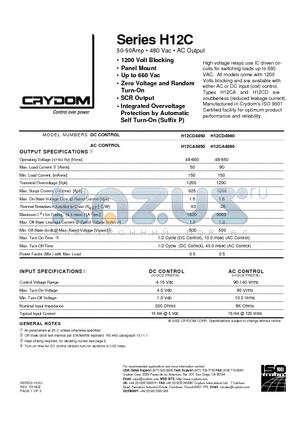 H12CD4850 datasheet - 50-90Amp  480 Vac  AC Output