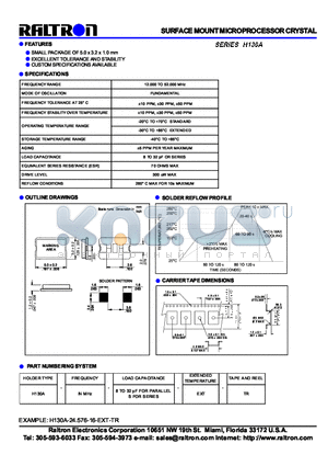 H130A datasheet - SURFACE MOUNT MICROPROCESSOR CRYSTAL