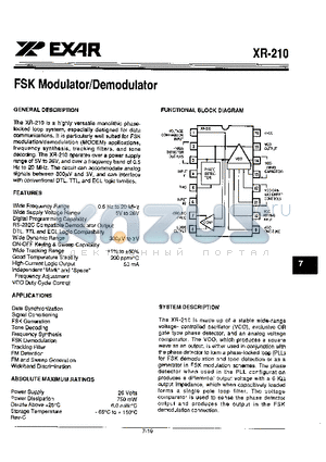 XR-210 datasheet - FSK MODULATOR / DEMODULATOR