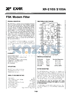 XR-2103 datasheet - FSK Modem Filter