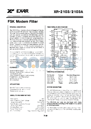 XR-2103CN datasheet - FSK Modem Filter