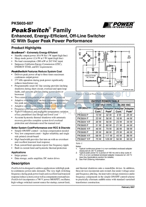 PKS607Y/F datasheet - Enhanced, Energy-Efficient, Off-Line Switcher IC With Super Peak Power Performance