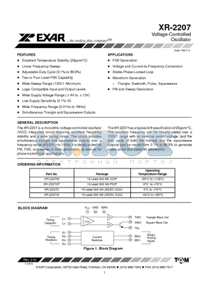 XR-2207 datasheet - Voltage-Controlled Oscillator