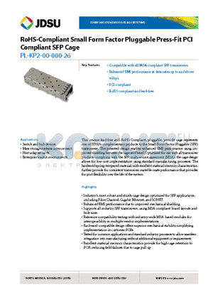 PL-KP2-00-000-26 datasheet - RoHS-Compliant Small Form Factor Pluggable Press-Fit PCI Compliant SFP Cage