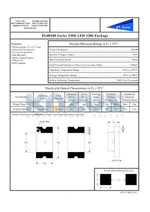 PL00100-WCR20 datasheet - PL00100 Series SMD LED 1206 Package