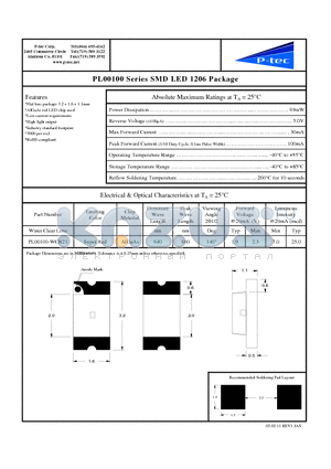 PL00100-WCR21 datasheet - PL00100 Series SMD LED 1206 Package