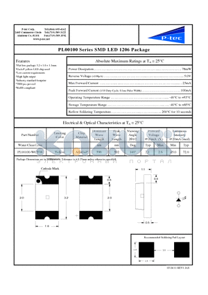 PL00100-WCY06 datasheet - PL00100 Series SMD LED 1206 Package