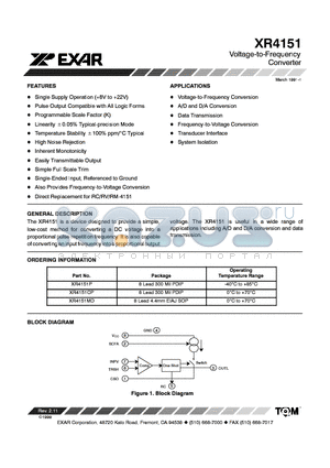 XR-4151 datasheet - Voltage-to-Frequency Converter