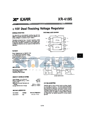 XR-4195 datasheet - /- 15V DUAL - TRACKING VOLTAGE REGULATOR