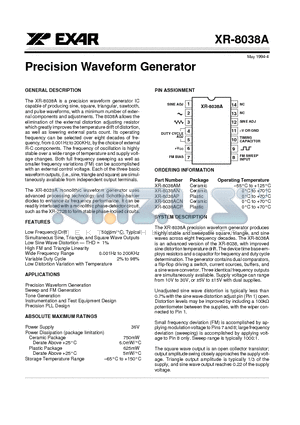 XR-8038A datasheet - Precision Waveform Generator