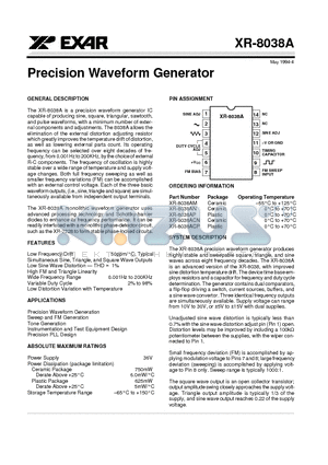 XR-8038ACP datasheet - Precision Waveform Generator