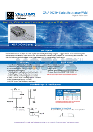 XR-A datasheet - XR-A (HC49) Series Resistance Weld