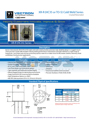 XR-R datasheet - XR-R (HC35 or TO-5) Cold Weld Series