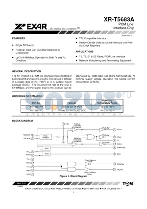 XR-T5683AID datasheet - PCM Line Interface Chip