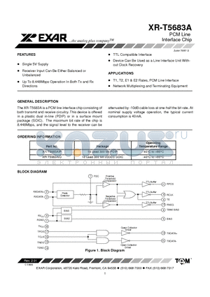 XR-T5683AIP datasheet - PCM Line Interface Chip