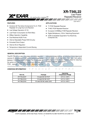 XR-T56L22AD datasheet - Low Power Repeater/Receiver