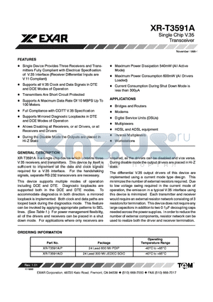 XR-T3591AID datasheet - SINGLE CHIP V.35 TRANSCEIVER