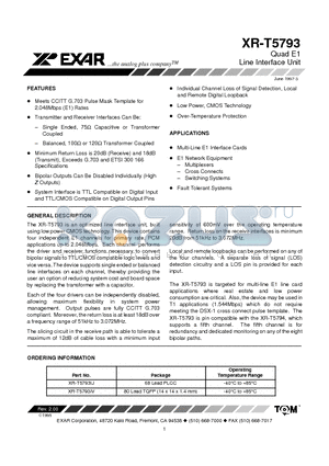 XR-T5793IJ datasheet - Quad E1 Line Interface Unit