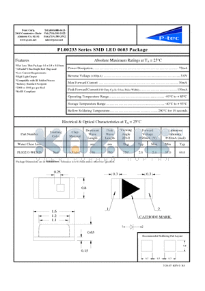 PL00233-WCR26 datasheet - SMD LED 0603 Package