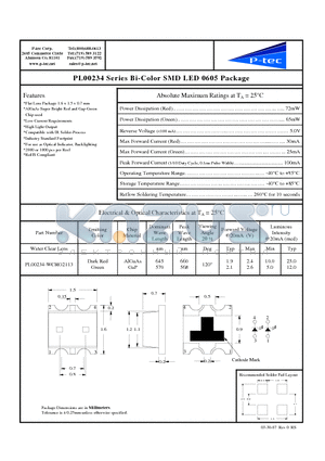 PL00234-WCRG2113 datasheet - Bi-Color SMD LED 0605 Package