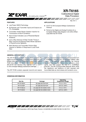 XR-T6165ID datasheet - Codirectional Digital Data Processor