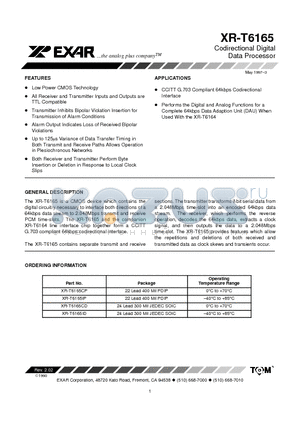XR-T6165IP datasheet - Codirectional Digital Data Processor