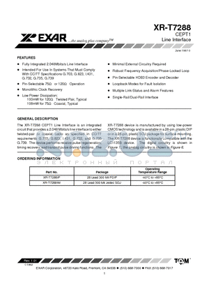 XR-T7288 datasheet - CEPT1 Line Interface