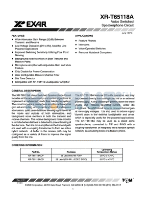 XR-T65118A datasheet - VOICE SWITCHED SPEAKER PHONE CIRCUIT