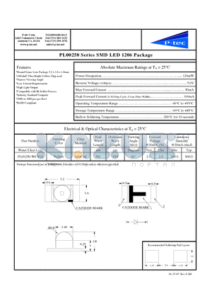 PL00250-WCY02 datasheet - SMD LED 1206 Package