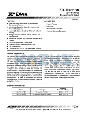 XR-T65118ACD datasheet - VOICE SWITCHED SPEAKER PHONE CIRCUIT